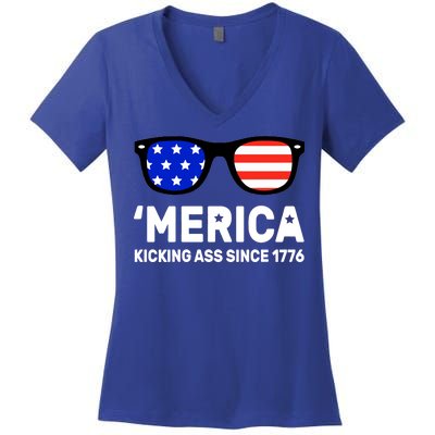 America Kicking Ass Since 1776 Women's V-Neck T-Shirt