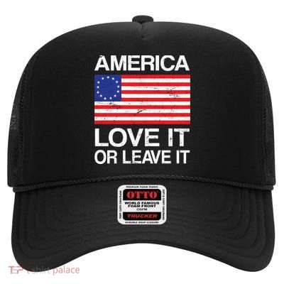 America Love It Or Leave It Betsy Ross High Crown Mesh Back Trucker Hat