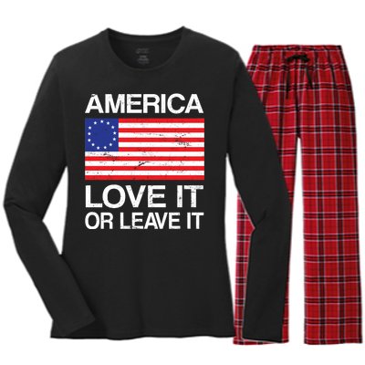 America Love It Or Leave It Betsy Ross Women's Long Sleeve Flannel Pajama Set 