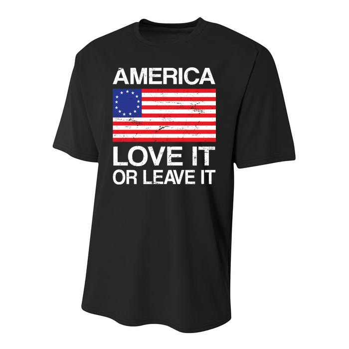 America Love It Or Leave It Betsy Ross Youth Performance Sprint T-Shirt