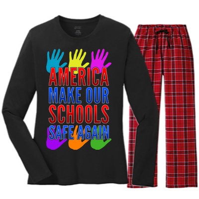 America Make Our Schools Safe Again Women's Long Sleeve Flannel Pajama Set 