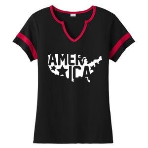 America State Map Ladies Halftime Notch Neck Tee