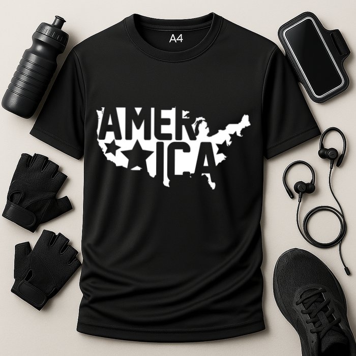 America State Map Cooling Performance Crew T-Shirt