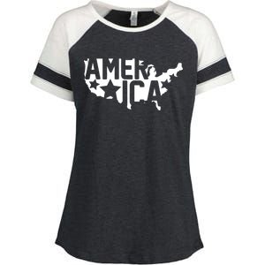 America State Map Enza Ladies Jersey Colorblock Tee