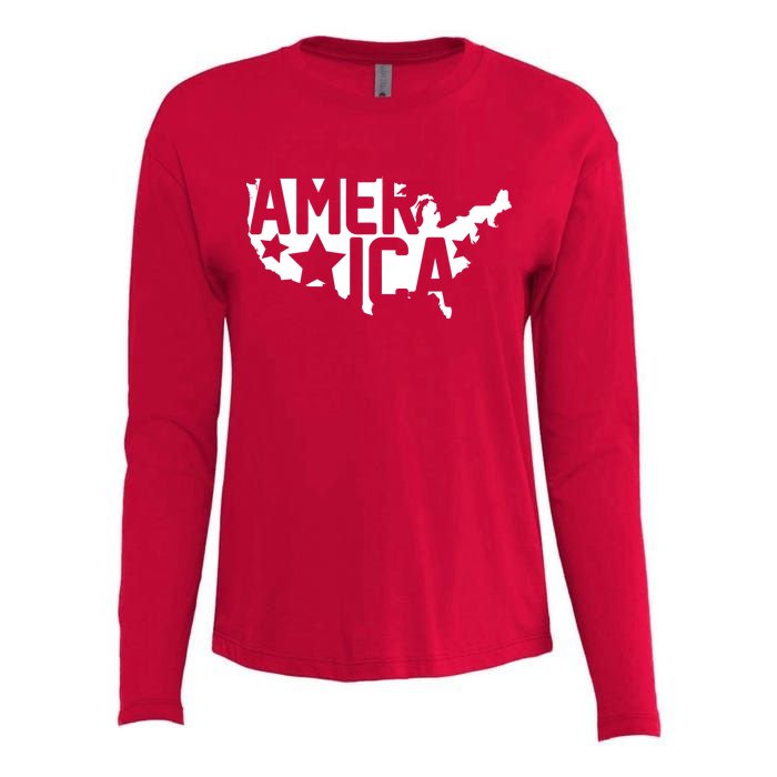 America State Map Womens Cotton Relaxed Long Sleeve T-Shirt