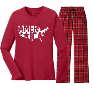 America State Map Women's Long Sleeve Flannel Pajama Set 