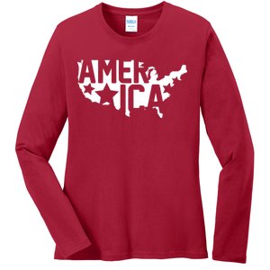 America State Map Ladies Long Sleeve Shirt