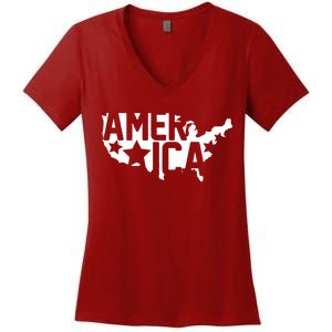 America State Map Women's V-Neck T-Shirt