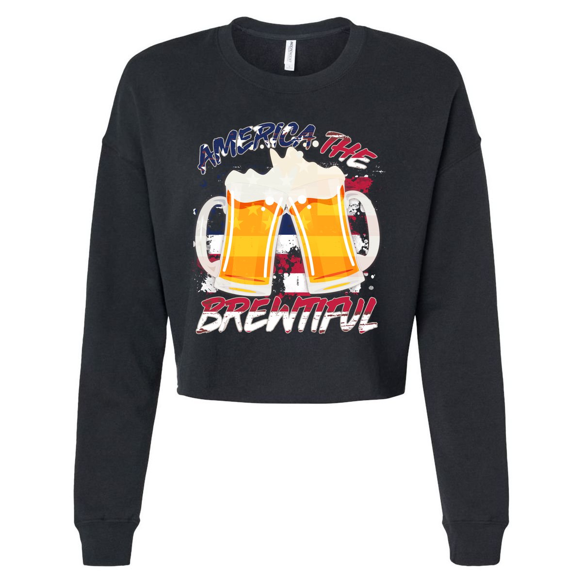 America The Brewtiful Beer USA Flag Cropped Pullover Crew
