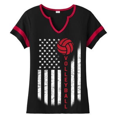 America Volleyball Flag Ladies Halftime Notch Neck Tee