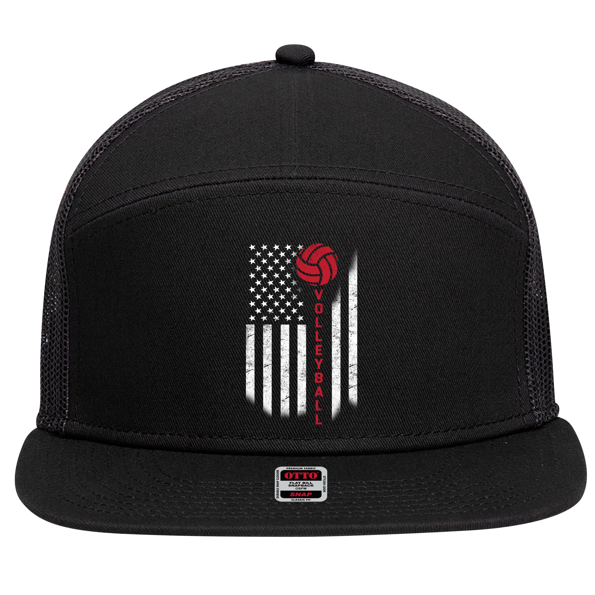 America Volleyball Flag 7 Panel Mesh Trucker Snapback Hat