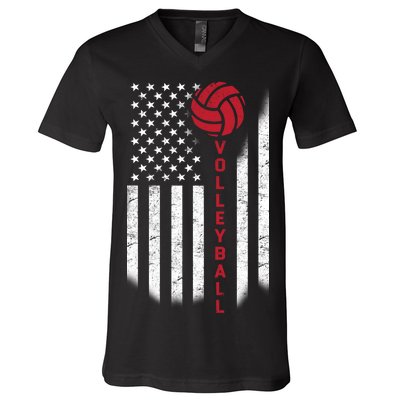 America Volleyball Flag V-Neck T-Shirt