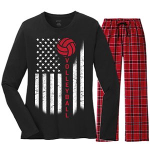 America Volleyball Flag Women's Long Sleeve Flannel Pajama Set 