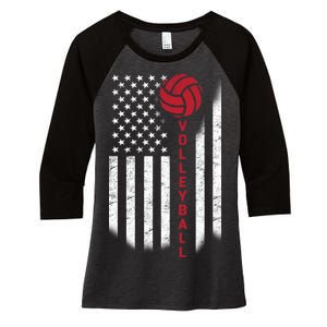 America Volleyball Flag Women's Tri-Blend 3/4-Sleeve Raglan Shirt