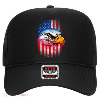 American Bald Eagle Flag High Crown Mesh Back Trucker Hat
