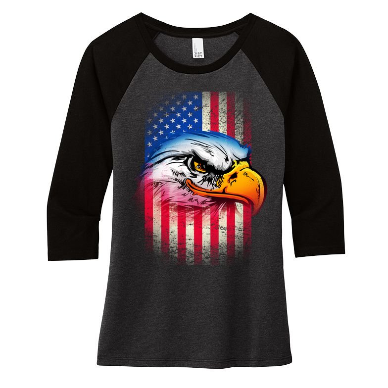American Bald Eagle Flag Women's Tri-Blend 3/4-Sleeve Raglan Shirt