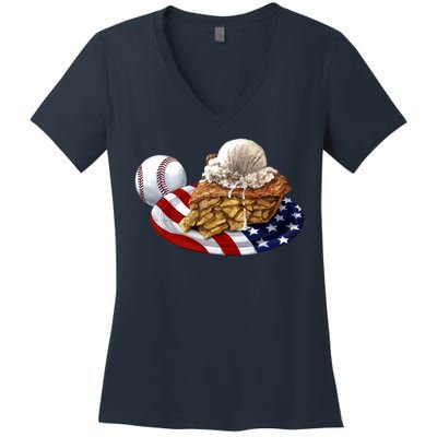 American Baseball And USA Pie Women's V-Neck T-Shirt