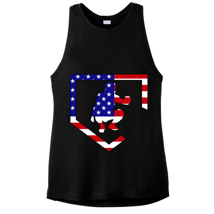 American Baseball Catcher Flag Ladies PosiCharge Tri-Blend Wicking Tank