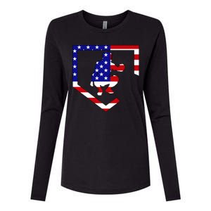 American Baseball Catcher Flag Womens Cotton Relaxed Long Sleeve T-Shirt