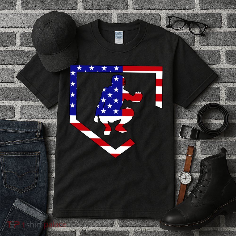 American Baseball Catcher Flag Tall T-Shirt