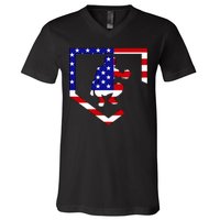 American Baseball Catcher Flag V-Neck T-Shirt