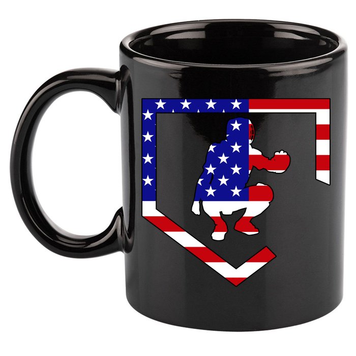 American Baseball Catcher Flag 11oz C Handle Ceramic Mug