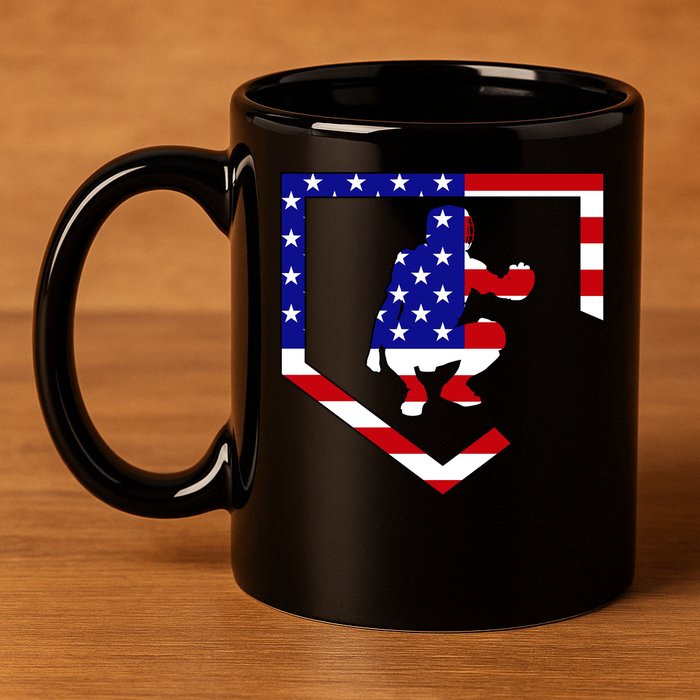 American Baseball Catcher Flag 11oz C Handle Ceramic Mug