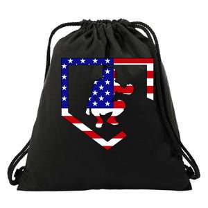 American Baseball Catcher Flag Drawstring Bag