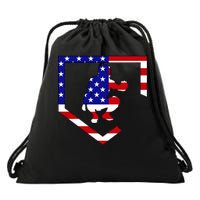 American Baseball Catcher Flag Drawstring Bag