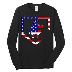 American Baseball Catcher Flag Tall Long Sleeve T-Shirt