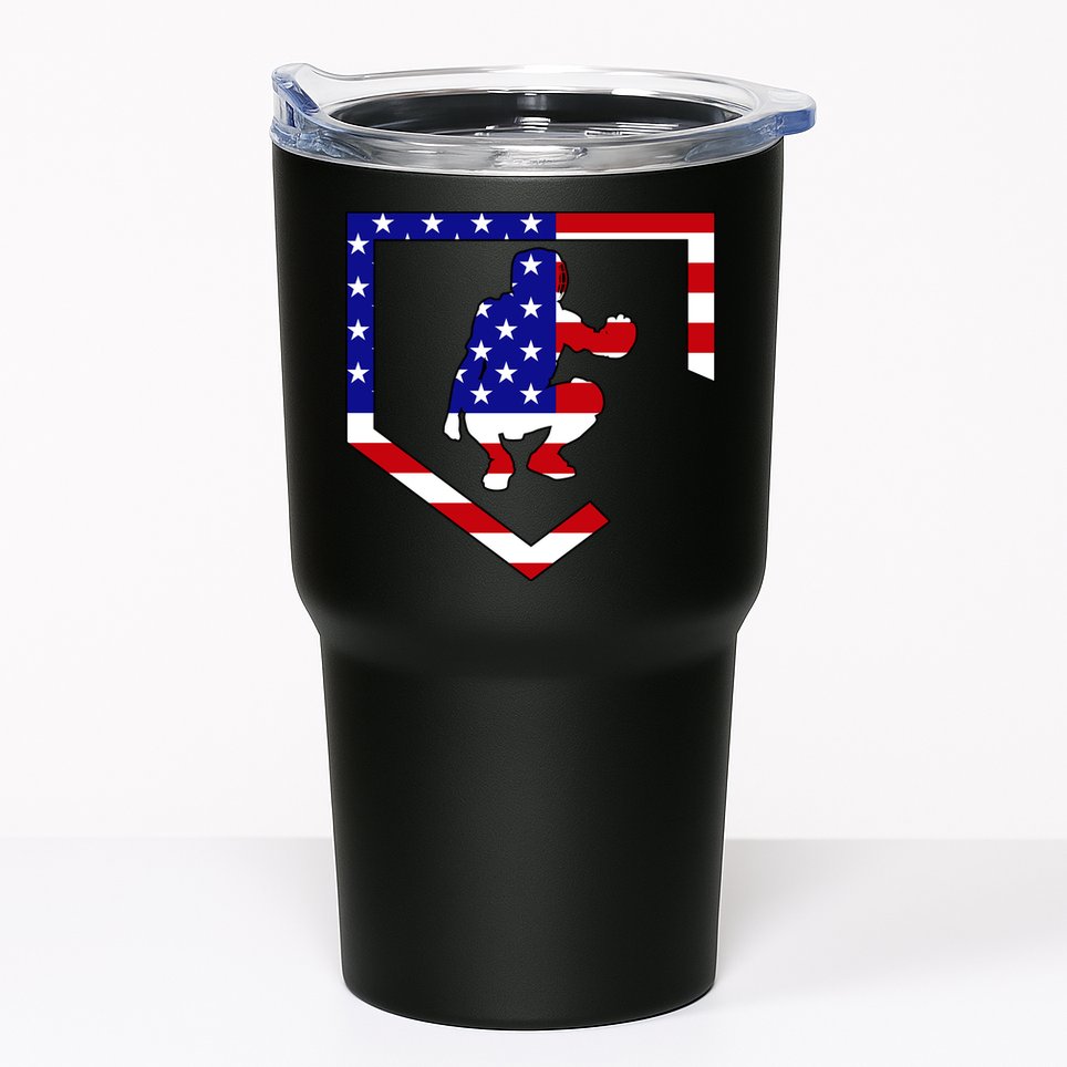 American Baseball Catcher Flag Tumbler