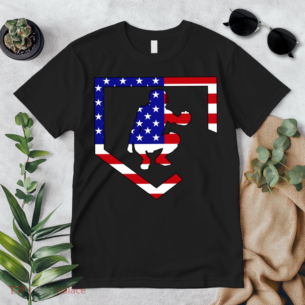 American Baseball Catcher Flag Premium T-Shirt