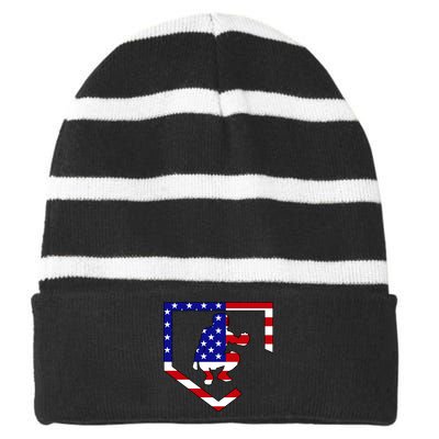 American Baseball Catcher Flag Striped Beanie with Solid Band