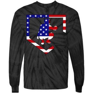 American Baseball Catcher Flag Tie-Dye Long Sleeve Shirt