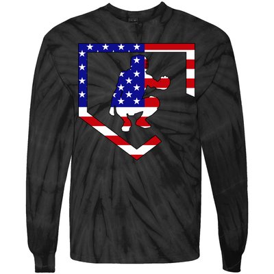 American Baseball Catcher Flag Tie-Dye Long Sleeve Shirt