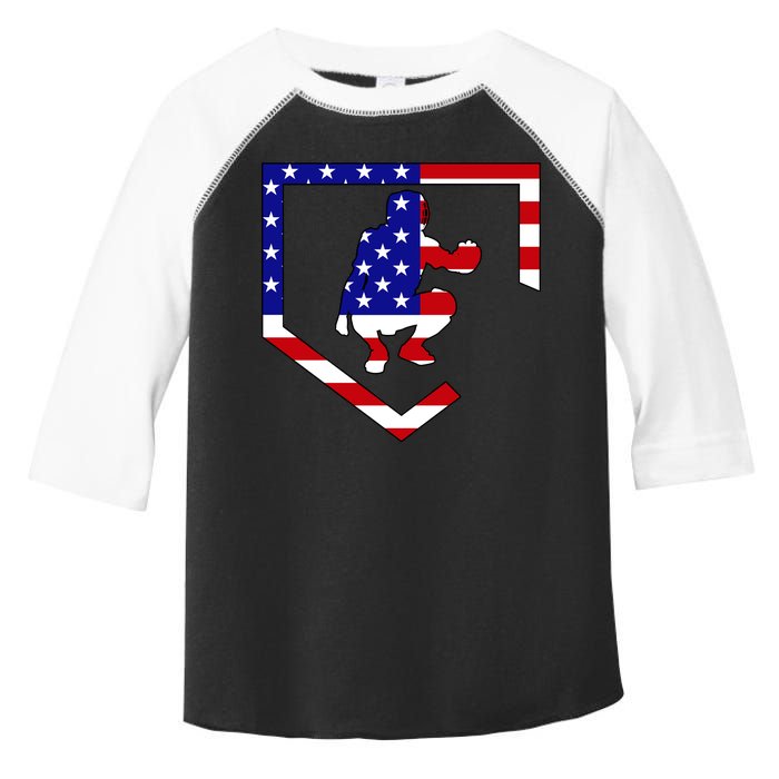 American Baseball Catcher Flag Toddler Fine Jersey T-Shirt