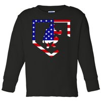 American Baseball Catcher Flag Toddler Long Sleeve Shirt