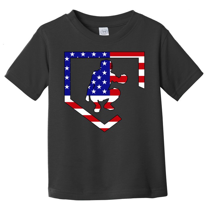 American Baseball Catcher Flag Toddler T-Shirt