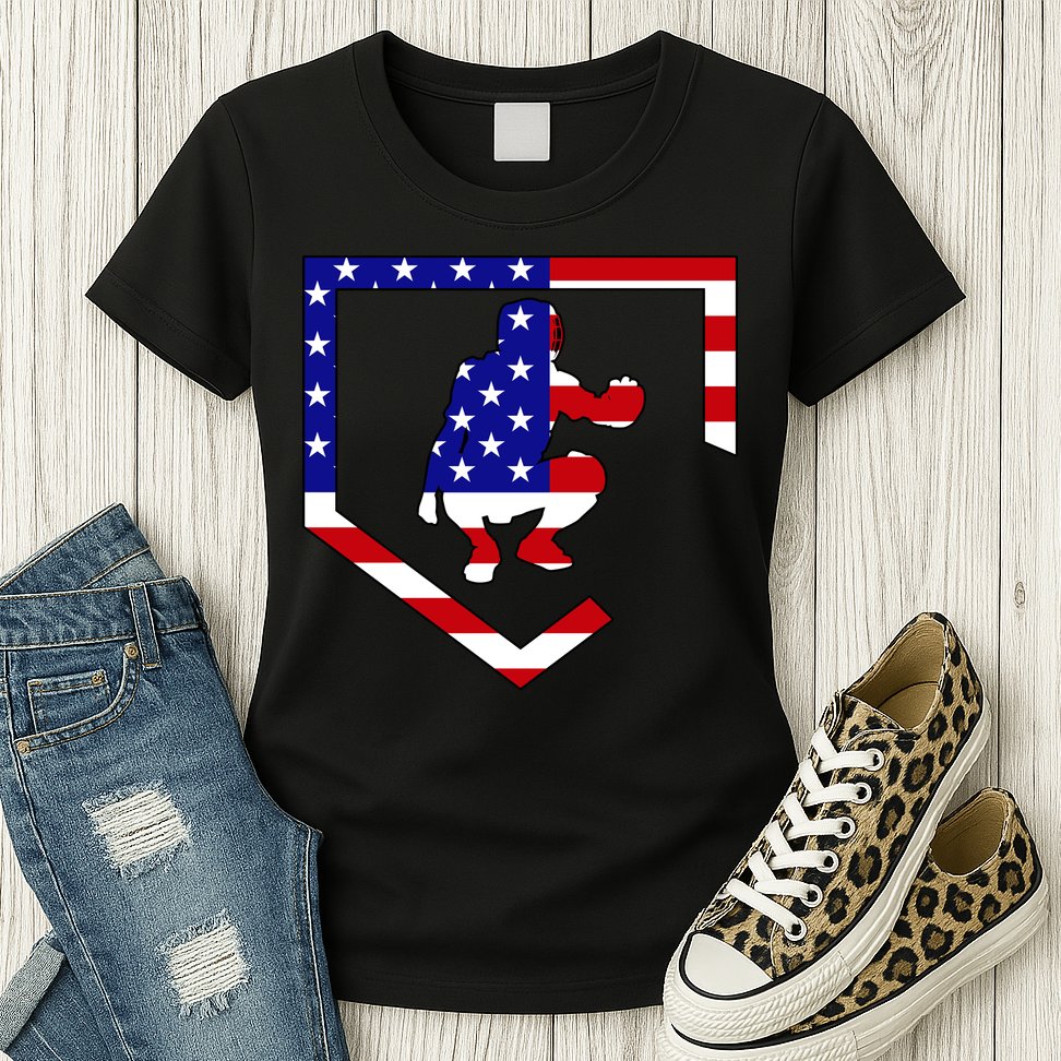 American Baseball Catcher Flag Womens T-Shirt