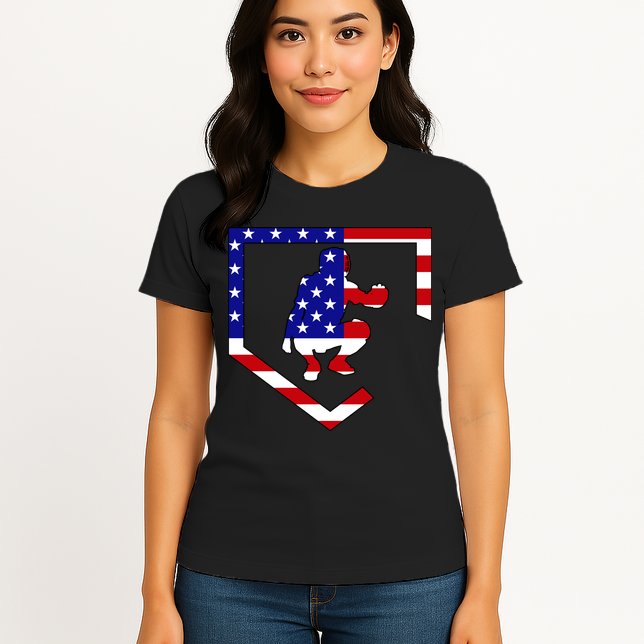 American Baseball Catcher Flag Womens T-Shirt