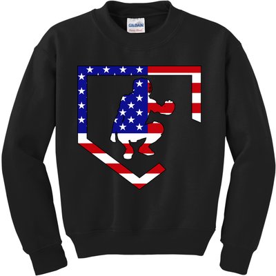 American Baseball Catcher Flag Kids Sweatshirt