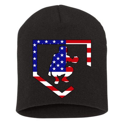 American Baseball Catcher Flag Short Acrylic Beanie