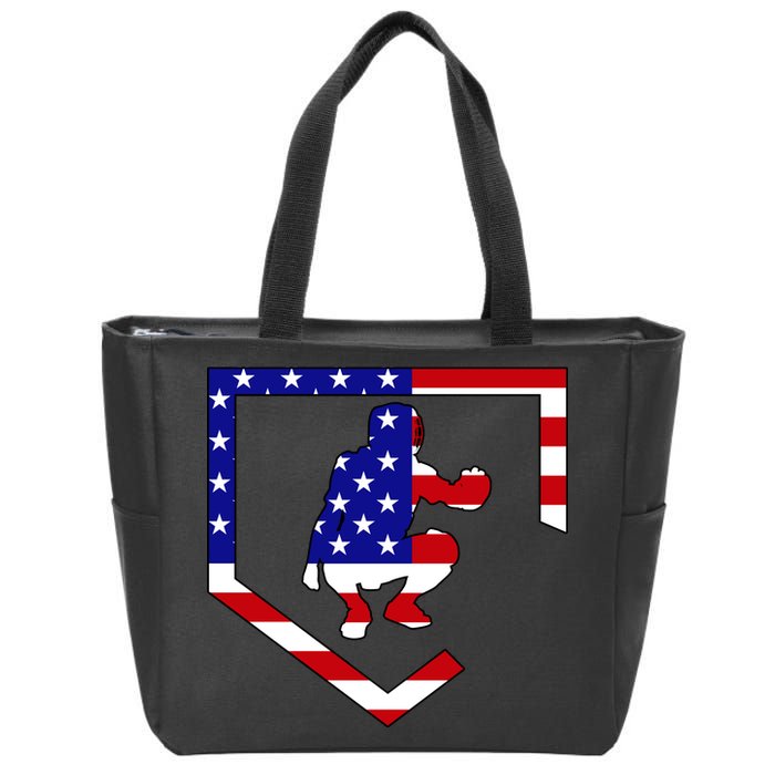 American Baseball Catcher Flag Zip Tote Bag