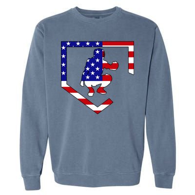 American Baseball Catcher Flag Garment-Dyed Sweatshirt