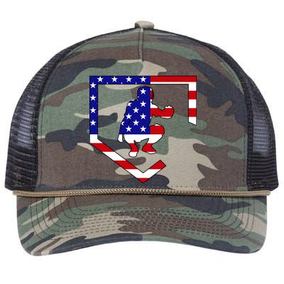 American Baseball Catcher Flag Retro Rope Trucker Hat Cap