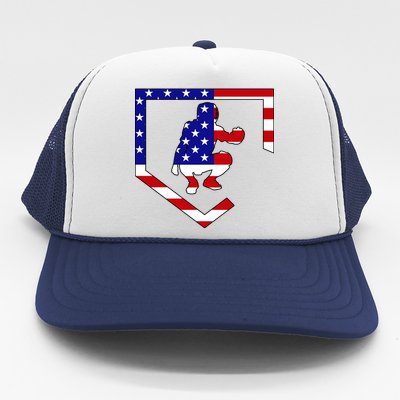 American Baseball Catcher Flag Trucker Hat