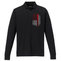 American Baseball Flag Performance Long Sleeve Polo