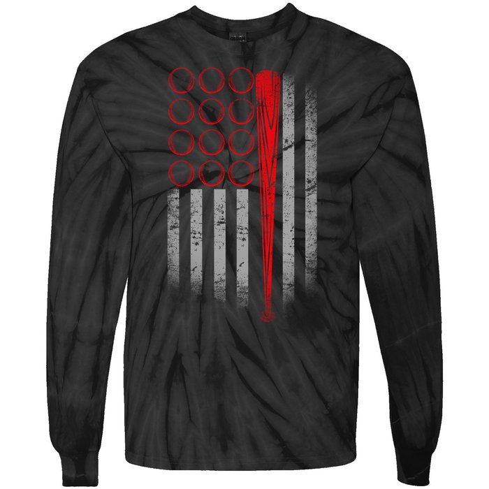 American Baseball Flag Tie-Dye Long Sleeve Shirt