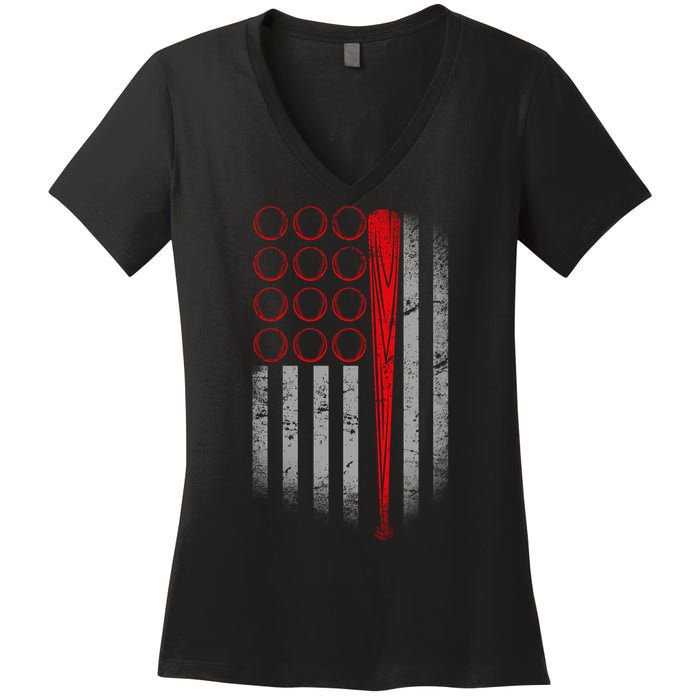 American Baseball Flag Women's V-Neck T-Shirt