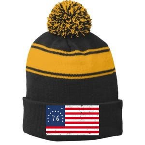 American Bennington Flag USA 1776  Stripe Pom Pom Beanie